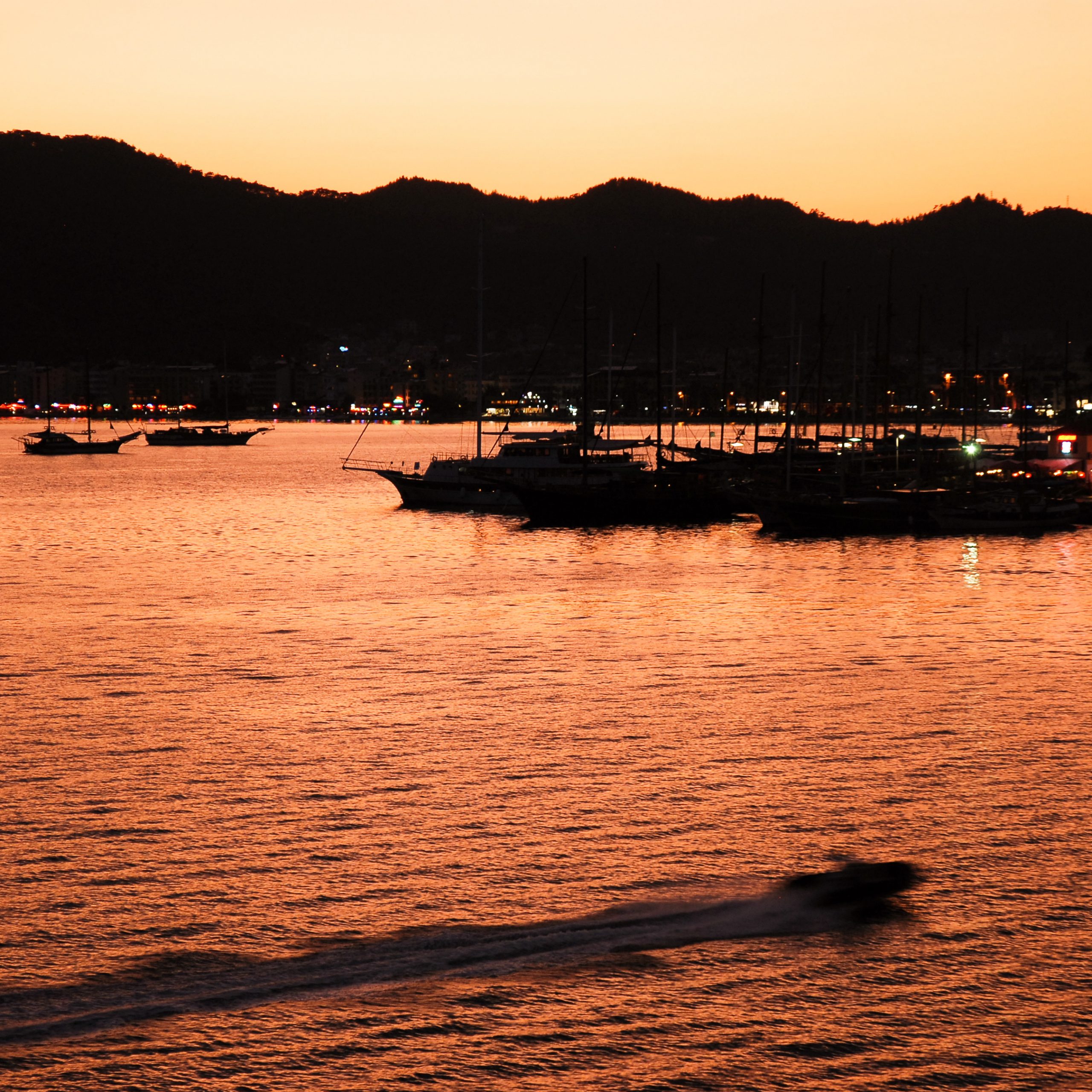 marmaris harbor at sunset, muğla province, southwest turkey, mediterranean.